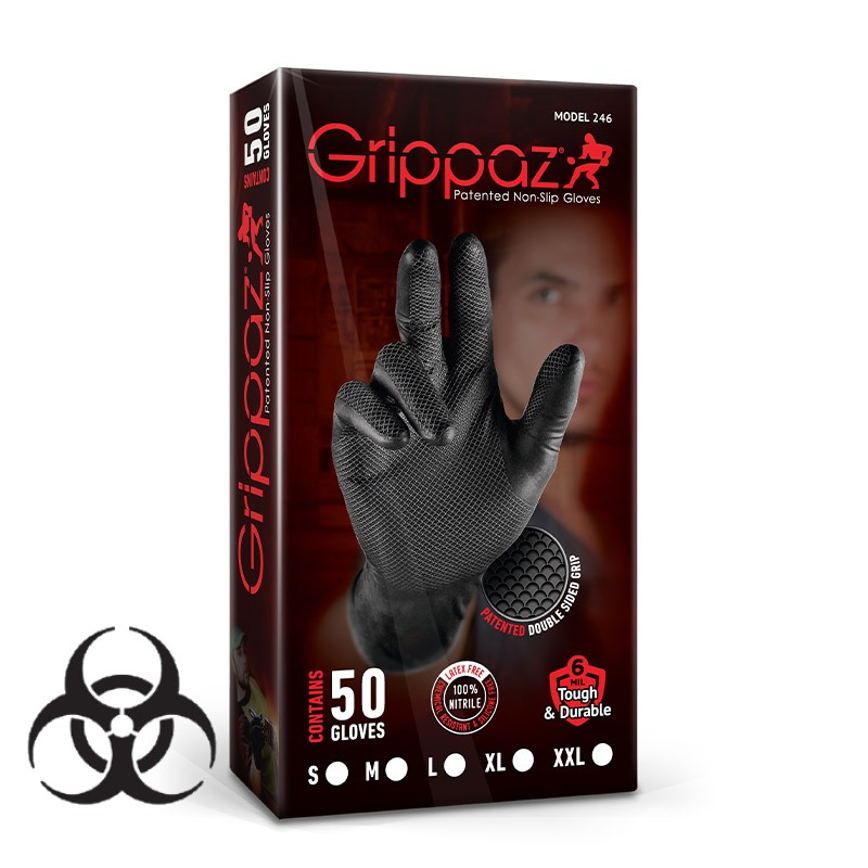 Grippaz Black SemiDisposable Nitrile Gloves Gloves.co.uk